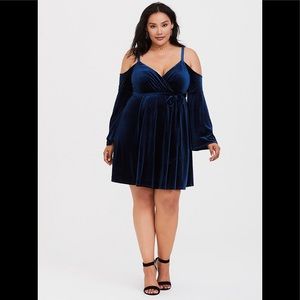 Torrid Navy Velvet Bell Sleeve Dress